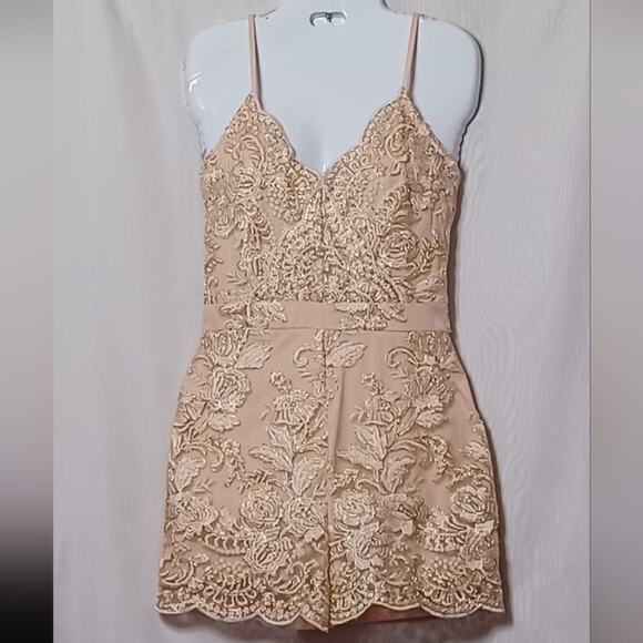 PARISIAN Blush Embroidered Lace Adjustable Straps Romper. 6 - Picture 2 of 16